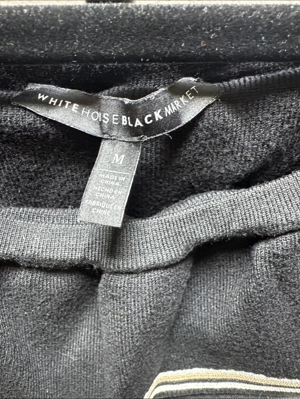 White House Black Market Black Knit Top with Cream & Tan Stripes